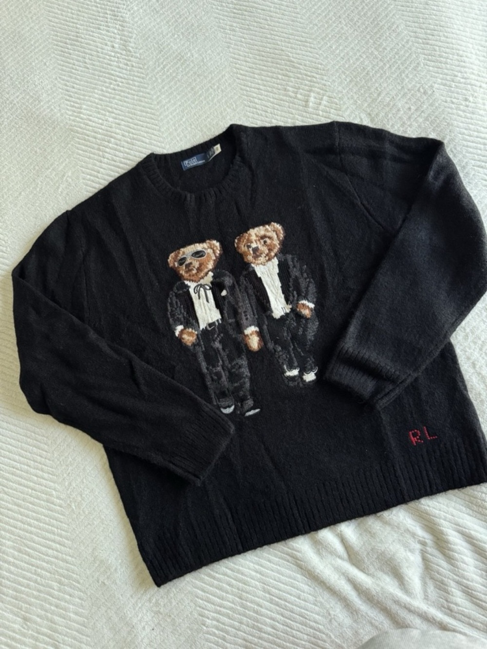RARE Ralph Lauren Black Teddy Bear Crewneck Sweater Large